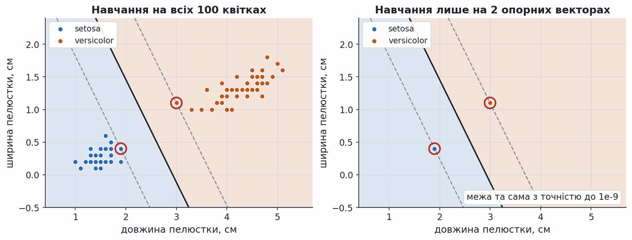 identical svm boundary trained on all points and on support vectors only